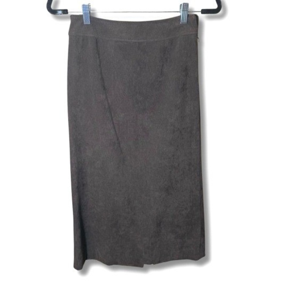 Talbots Brown Stretch Faux Suede Midi Skirt Size 4 Professional Back Vent